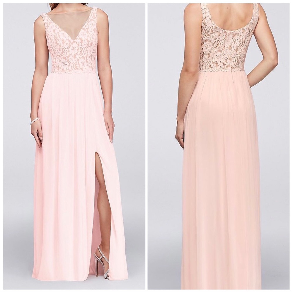 David’s Bridal V-Neck Lace Bridesmaid’s Dress